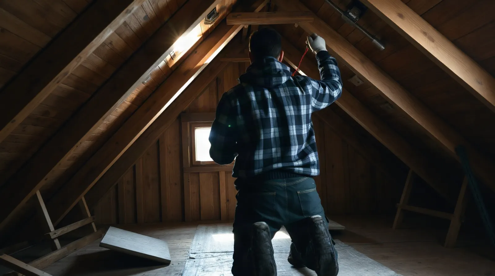 Artisan réalisant des travaux d'isolation dans un logement