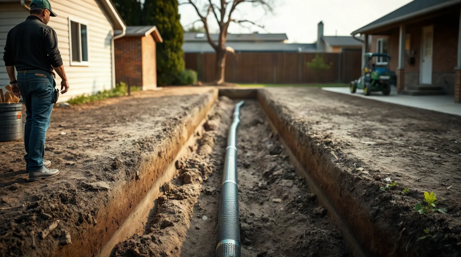 Chantier remplacement fosse septique tranchées épandage