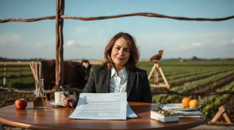Notaire présentant un acte de vente de foncier agricole