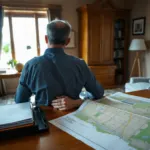 Propriétaire consultant un acte notarié concernant une servitude