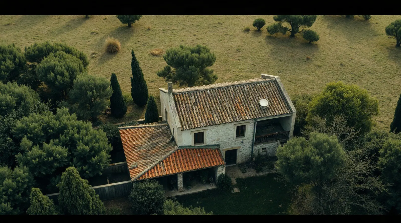 Vue aérienne d'une maison de campagne héritée en indivision